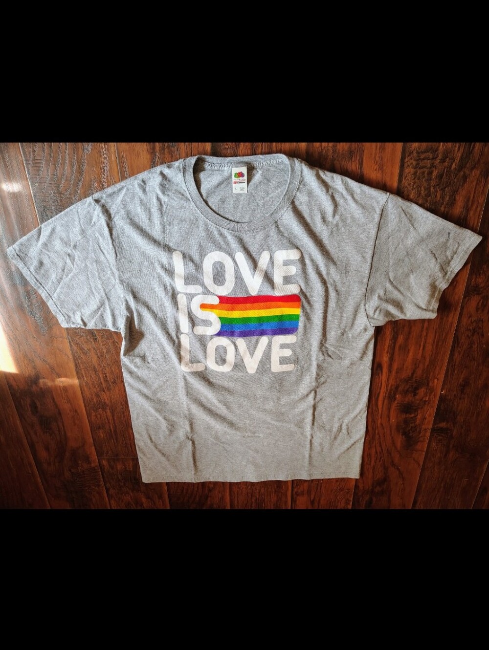 Fruit of the Loom Love is Love rainbow grey casual T-shirt Size L